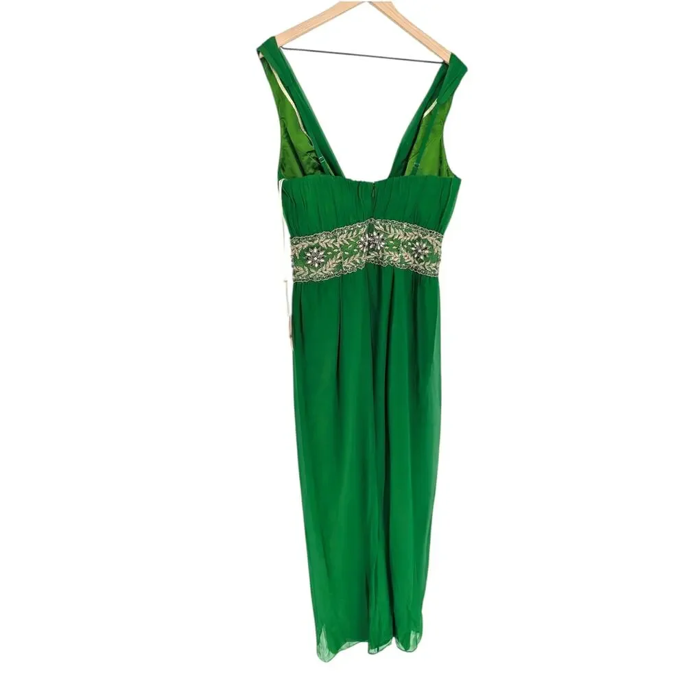 Mandalay Green Silk Beaded Empire Waist Maxi Dress Size 12